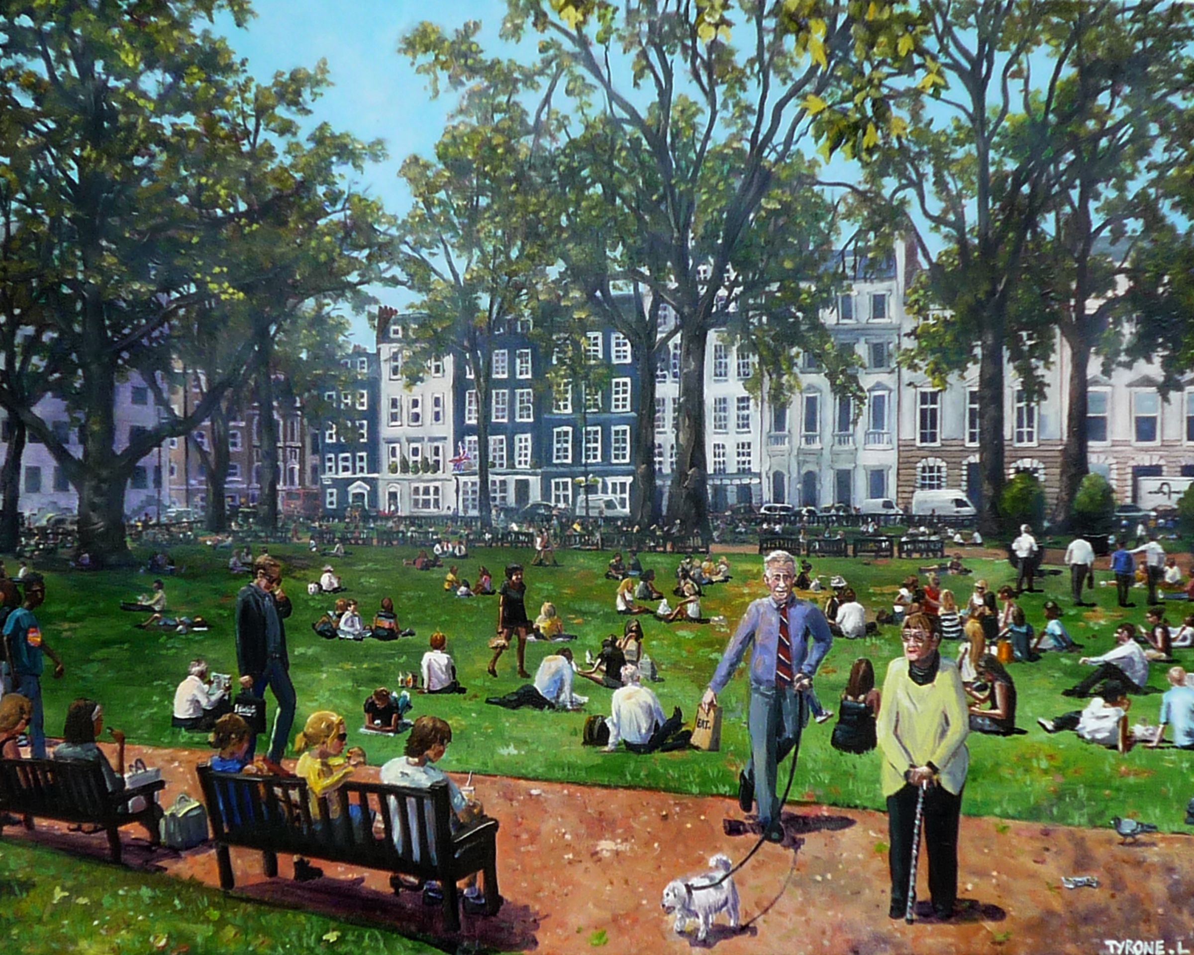 Summer Lunch- Berkeley Square- Mayfair. Oil on canvas. 40cm x 50cm. 2012