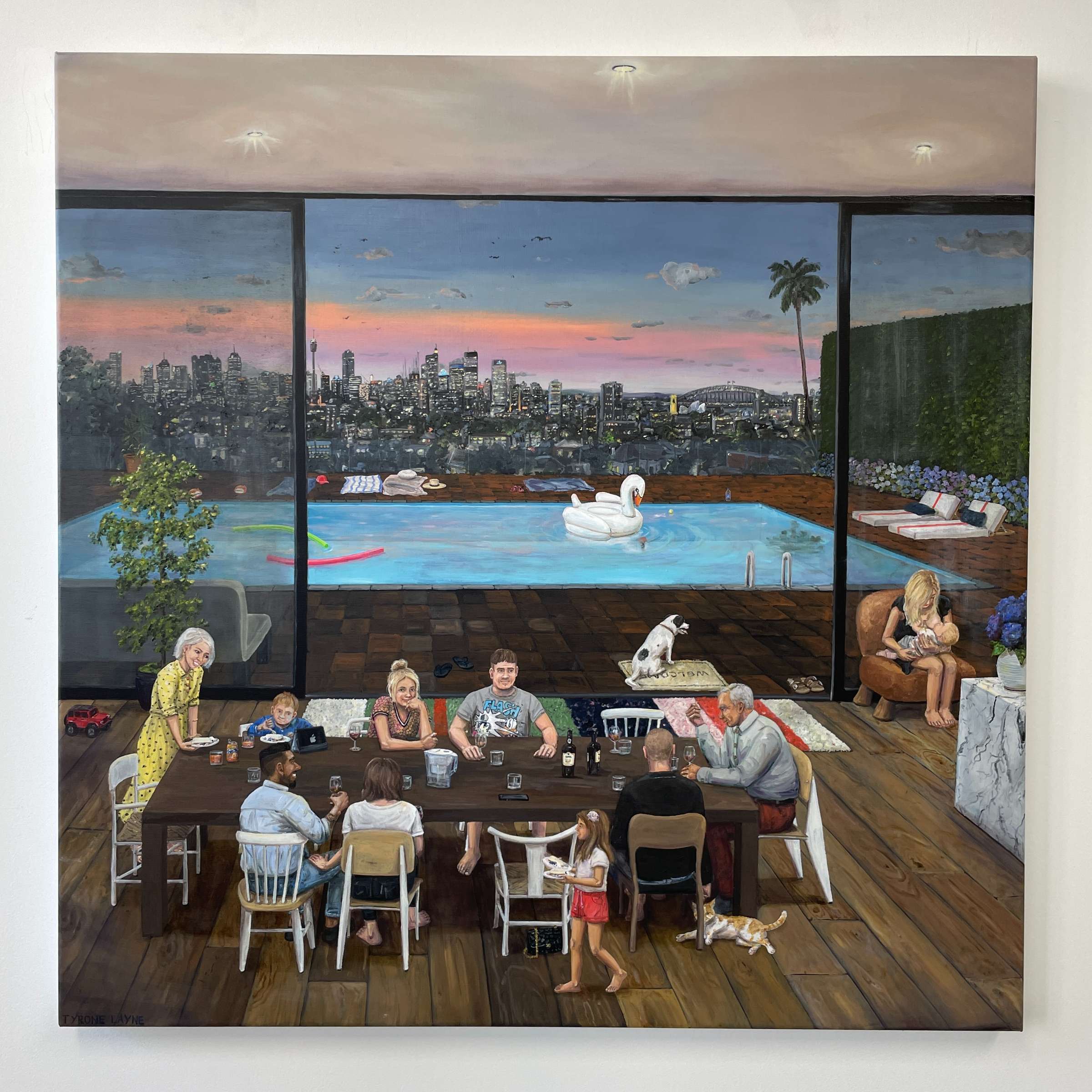 Family Dinner. Oil on linen. 76cm x 76cm. 2023.