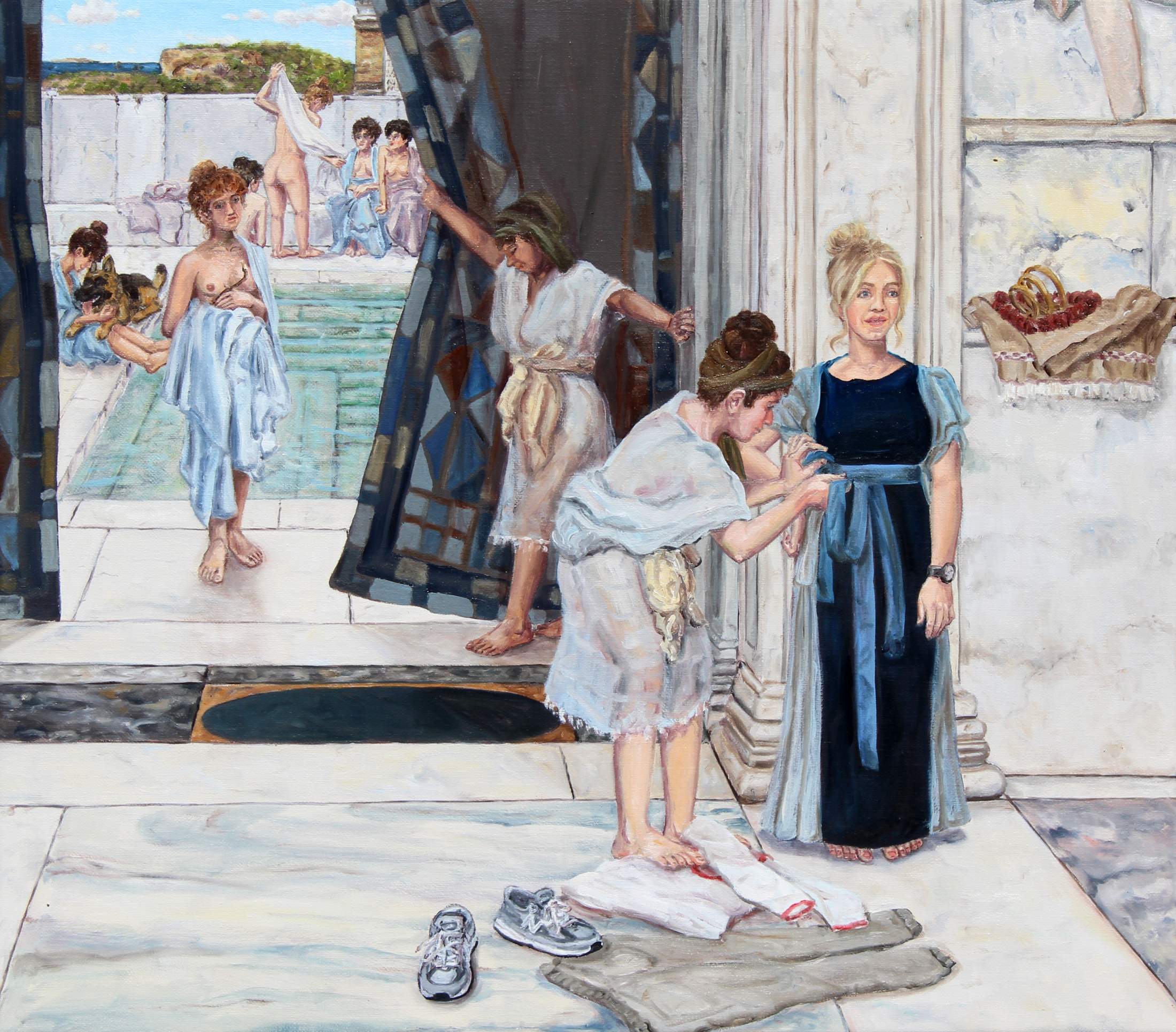 Roman Bath House, 2nd Century CE (after Lawrence Alma-Tadema), oil on linen, 36 × 41 cm, Tyrone Layne, 2025