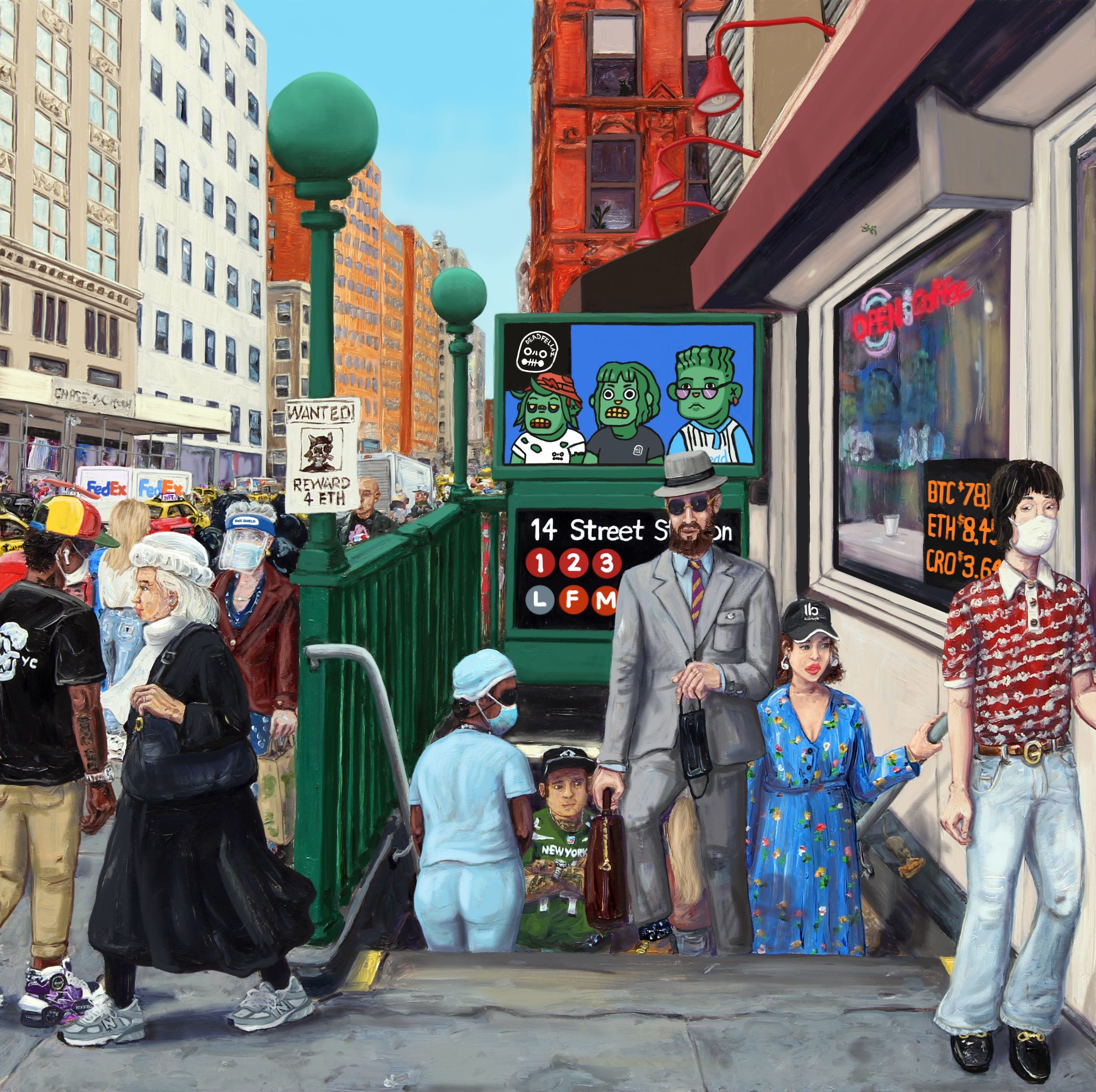 14th Street Station (1/1 NFT). Oil on board + digital drawing. 2022
