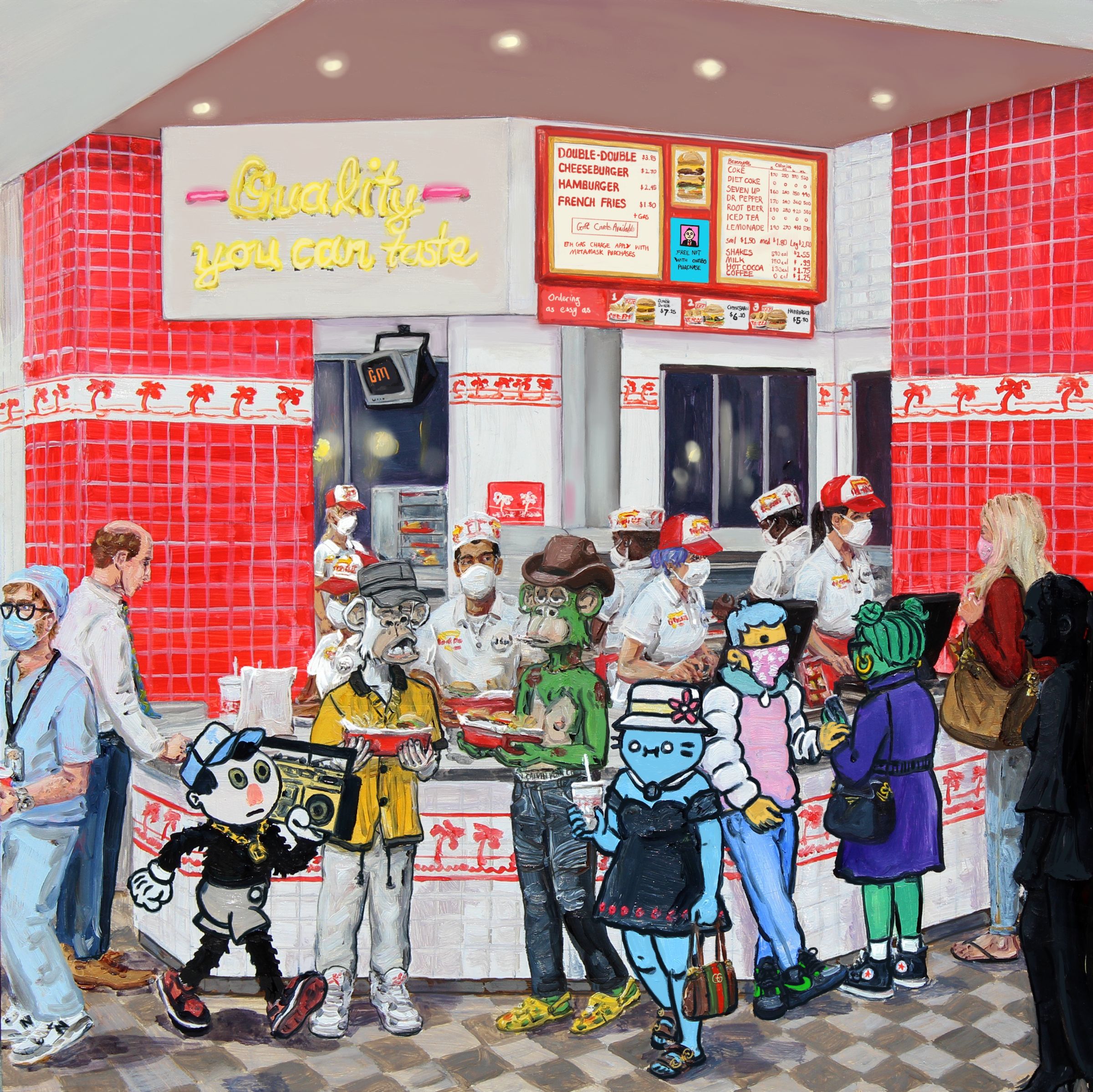 In-N-Out Burger (1/1 NFT). Oil on board + digital drawing. 2022
