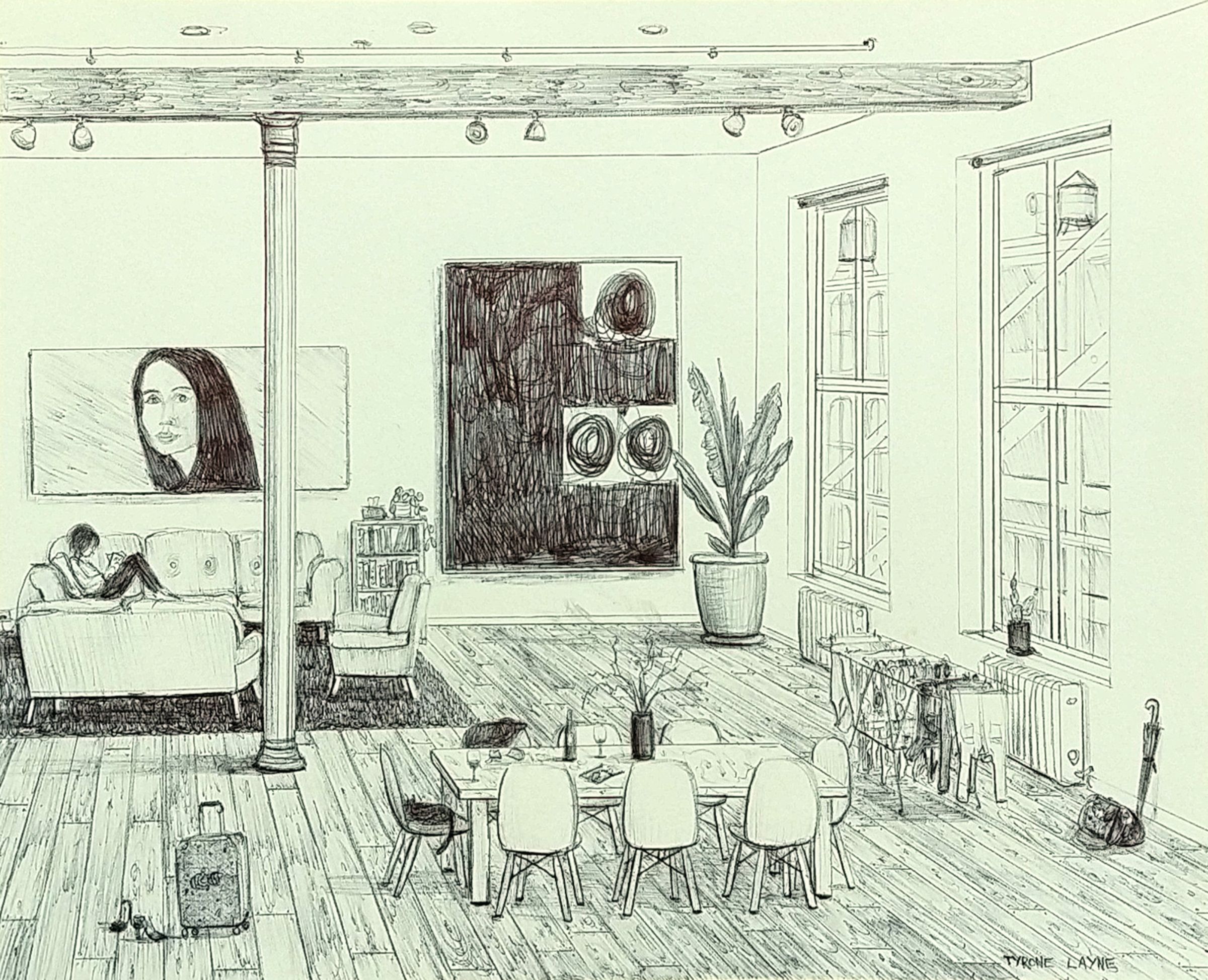 Soho Loft II. Ballpoint pen on paper. 21cm X 26cm. 2018