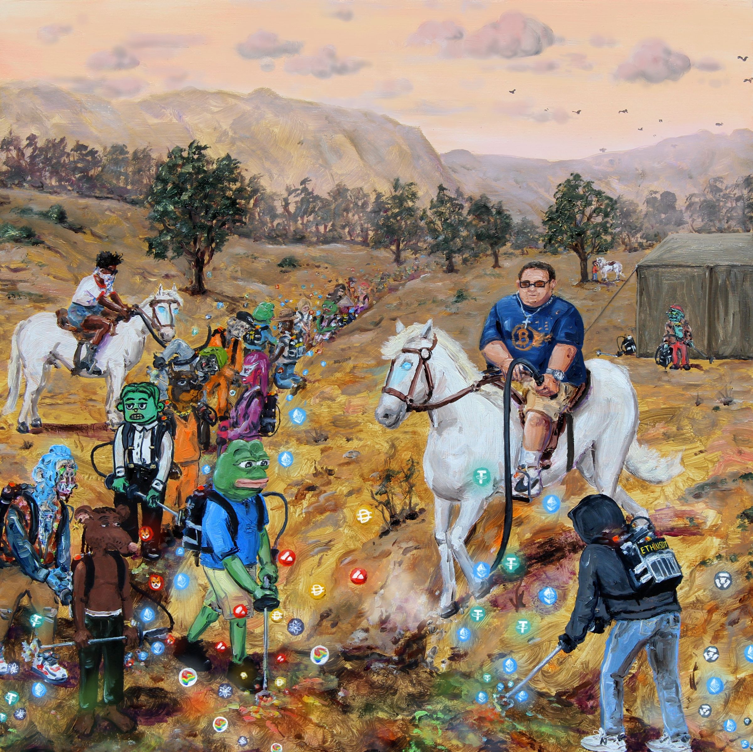 Yield Farmers (1/1 NFT). Oil on board + digital drawing. 2022