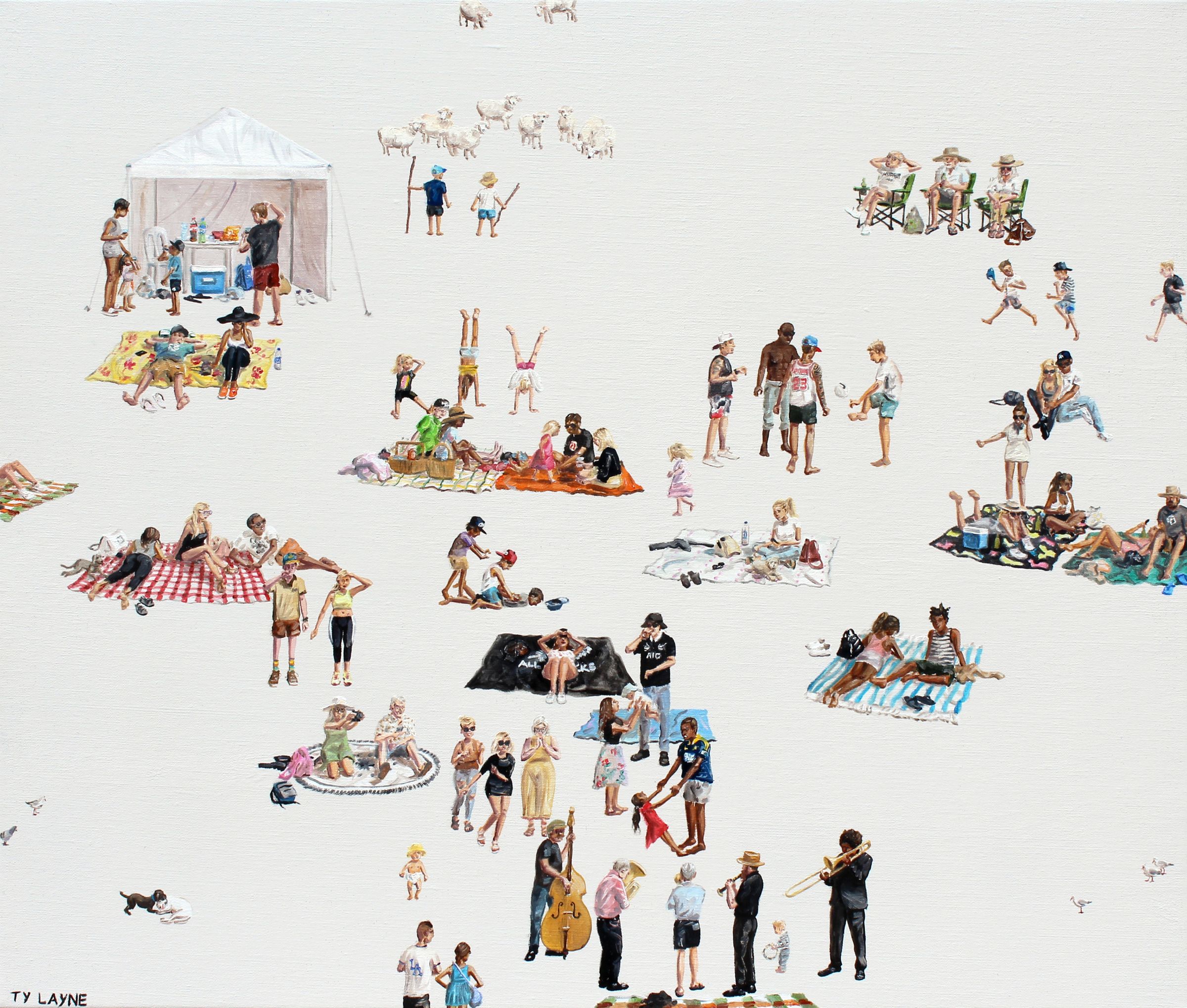 Jazz in the Park. Oil & Acrylic on linen. 56cm X 66cm. 2017