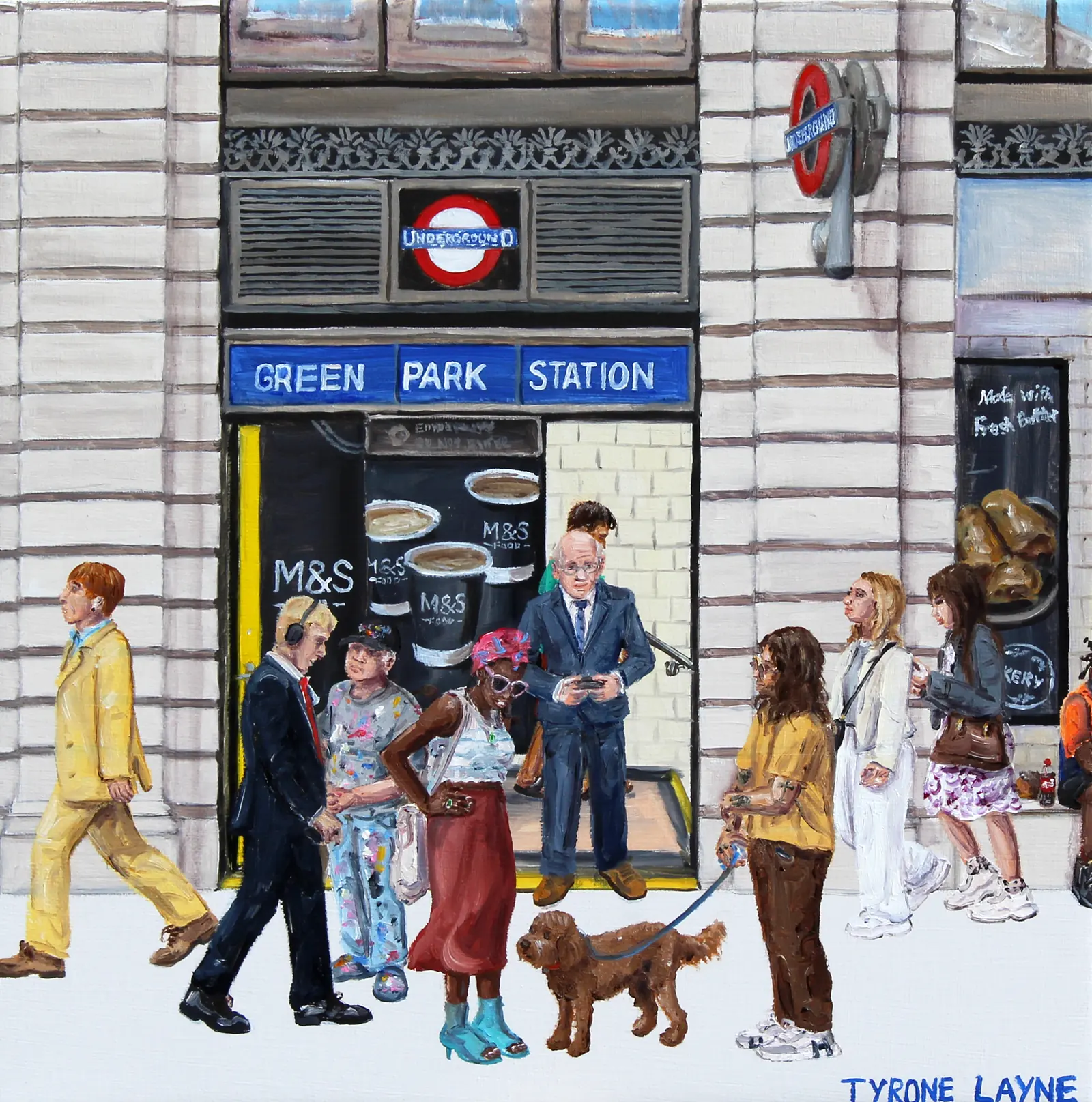 Green Park Underground, London, oil & acrylic on linen, 25.5cm x 25.5cm, Tyrone Layne, 2026