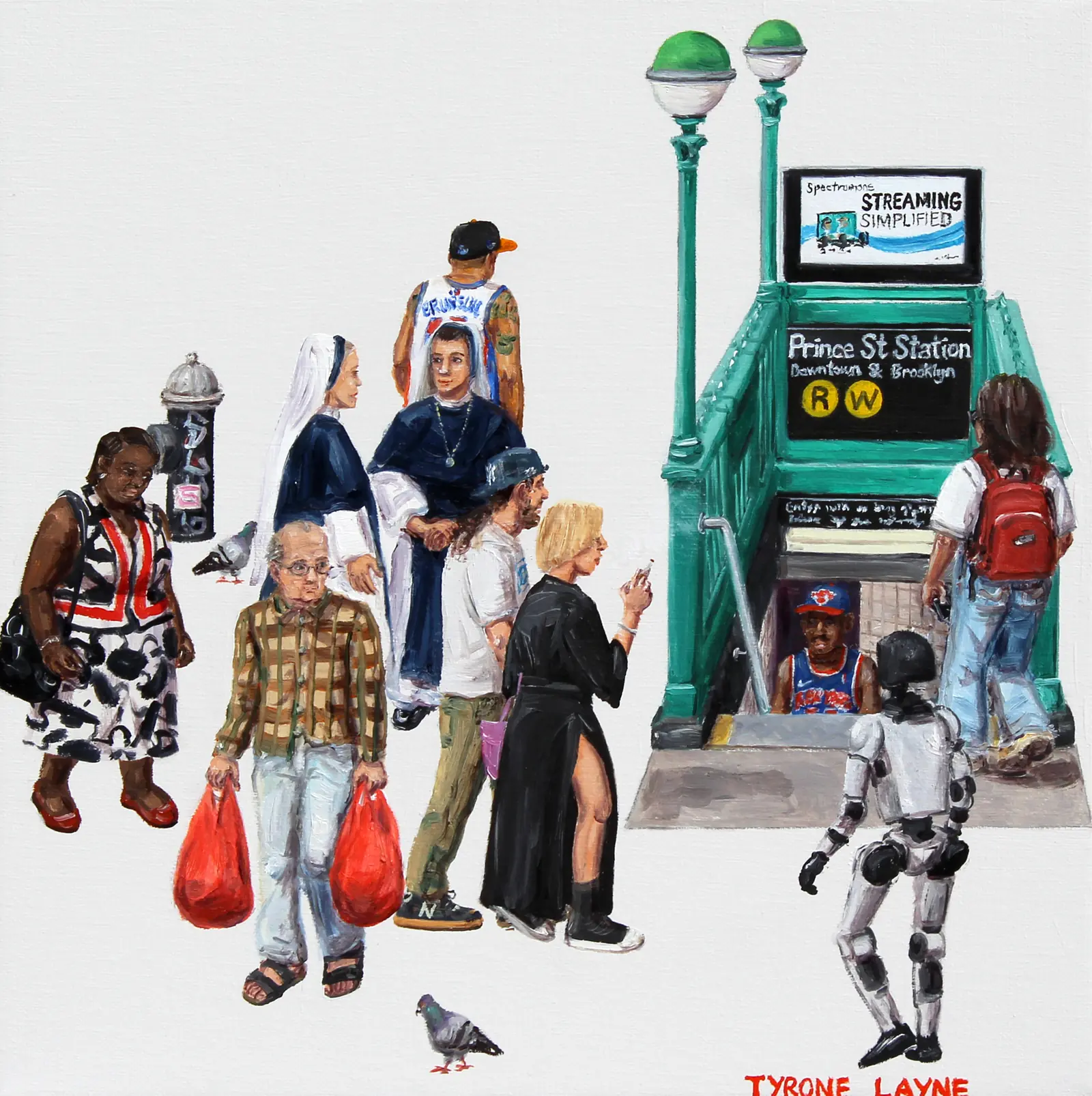 Prince St Station, New York, oil & acrylic on linen, 25.5cm x 25.5cm, Tyrone Layne, 2026