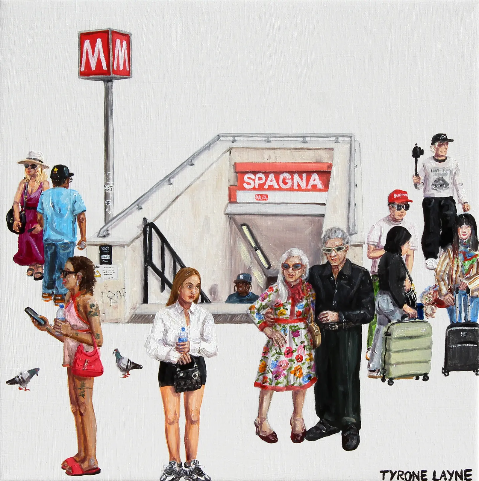 Spagna Metro, Rome, oil & acrylic on linen, 25.5cm x 25.5cm, Tyrone Layne, 2026