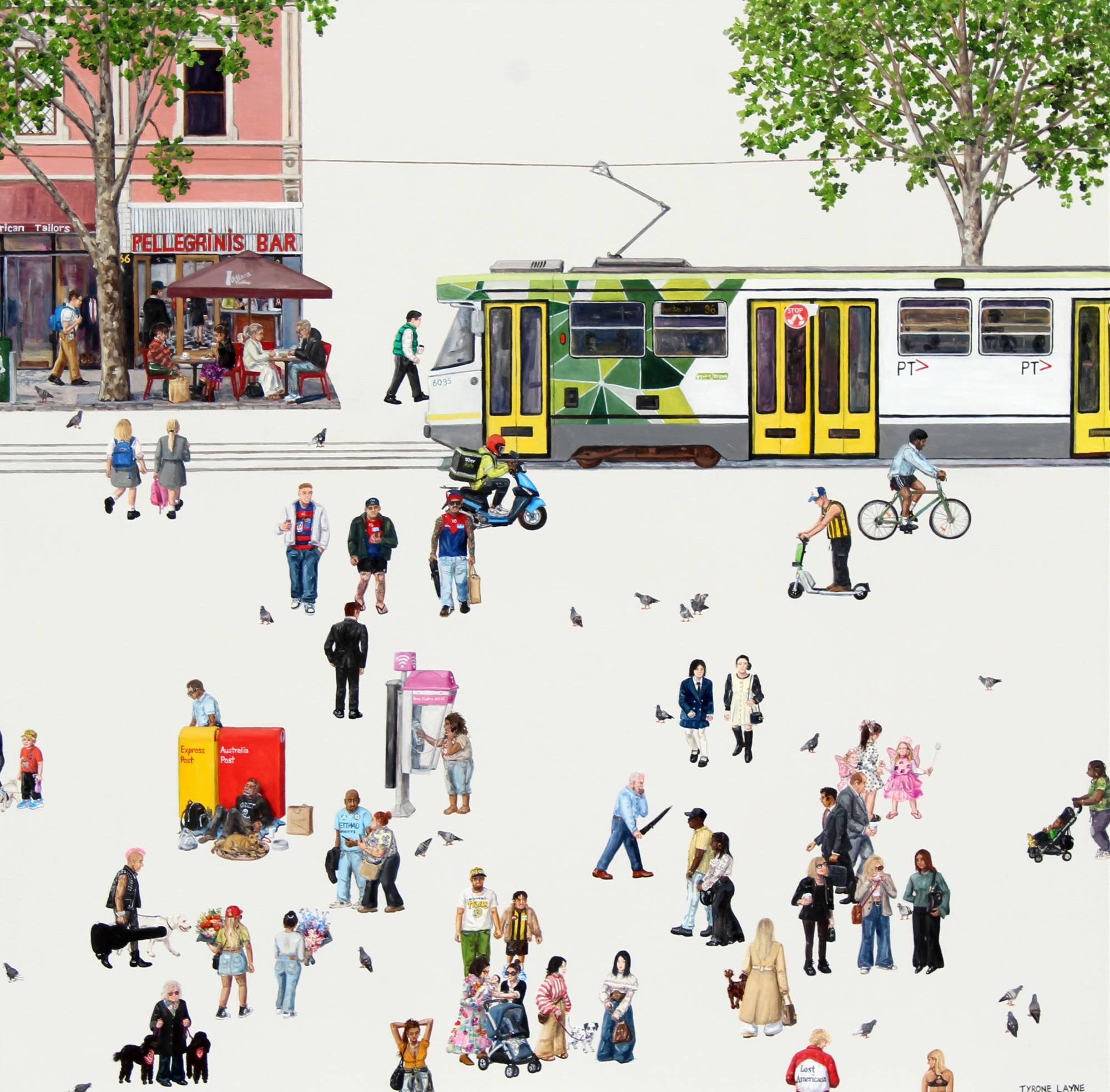 A Day in Melbourne. Oil & acrylic on linen. 91cm x 91cm. 2025