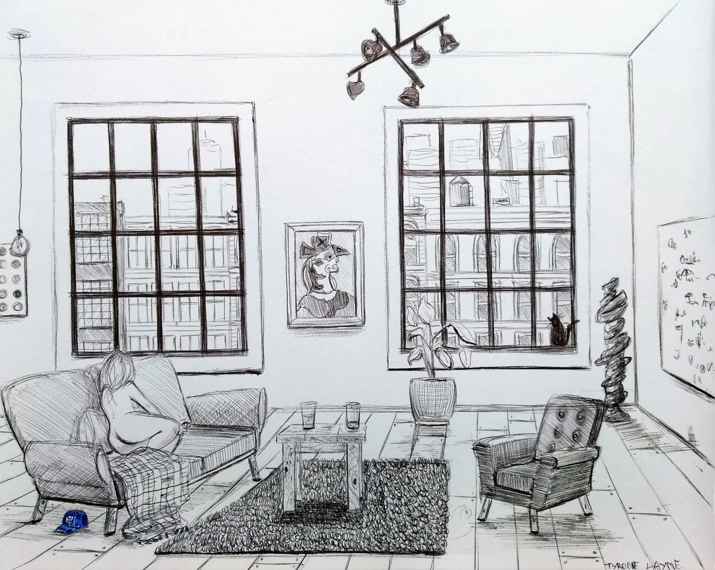 NoHo Apartment. Ballpoint pen on paper. 21cm X 26cm. 2017