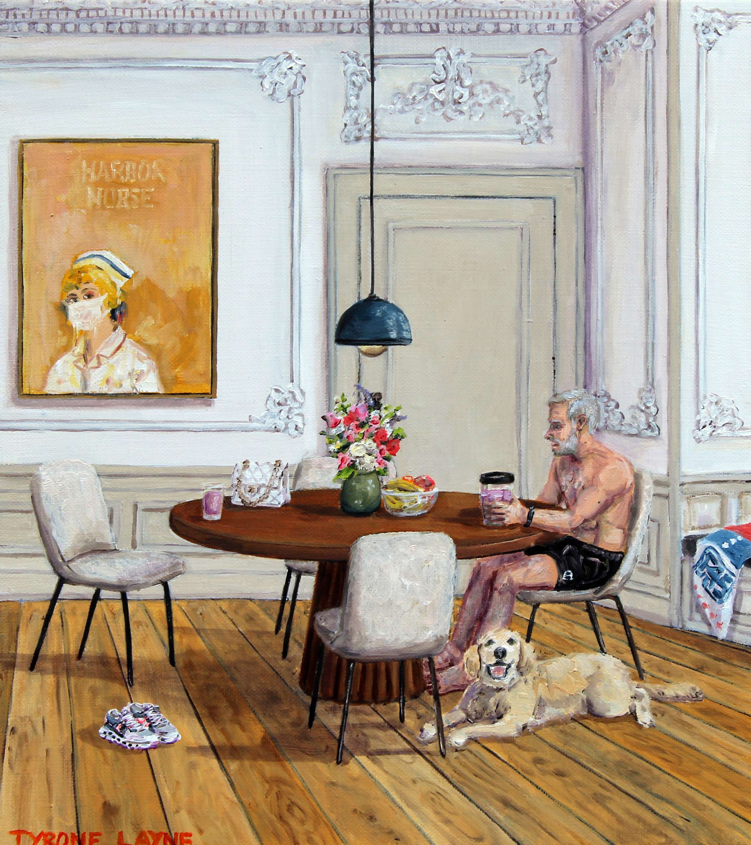 Post-Workout (Dinning Room). Oil on linen. 22.5cm X 20cm. 2023