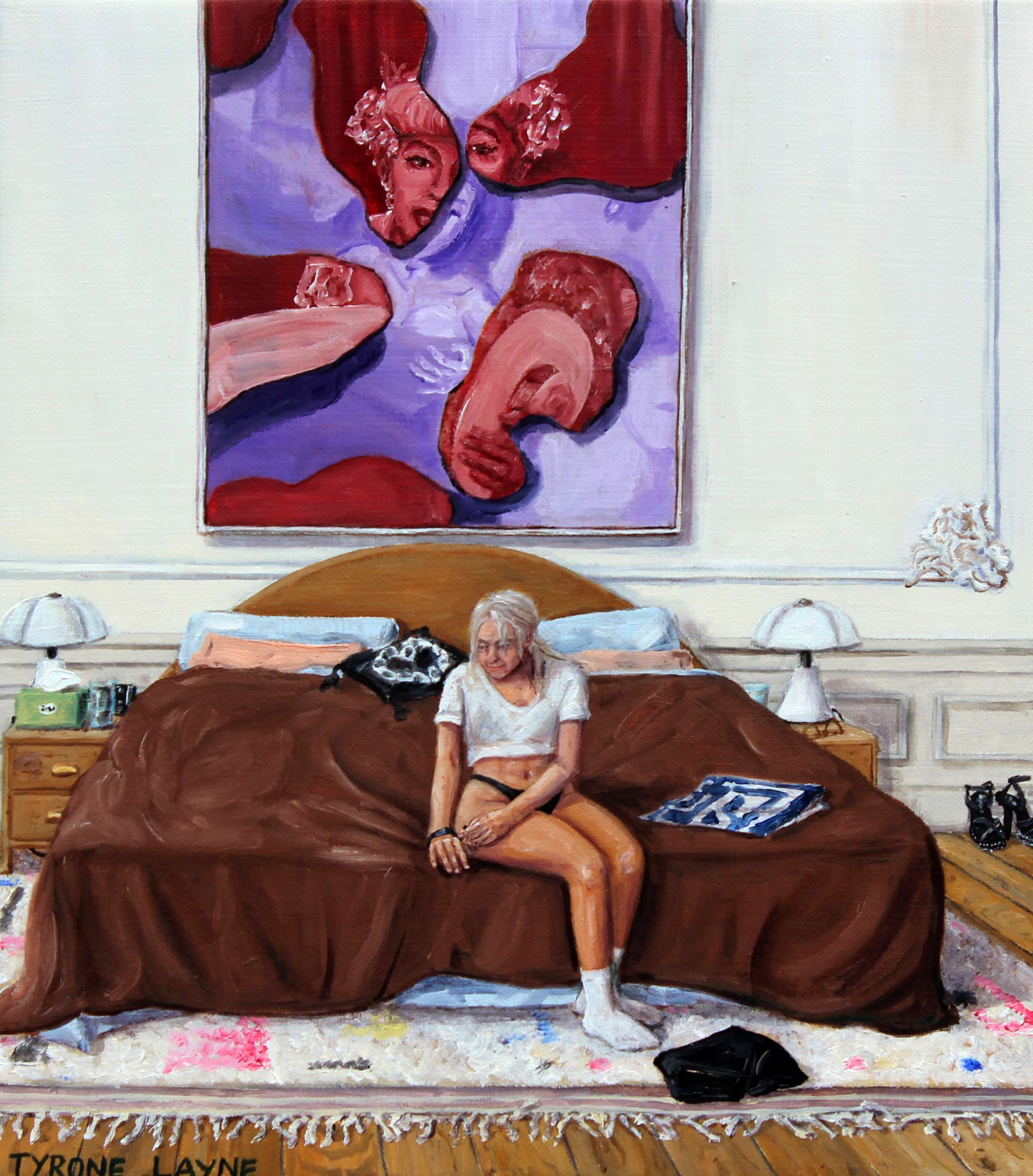 Post-Workout (Bedroom). Oil on linen. 22.5cm X 20cm. 2023