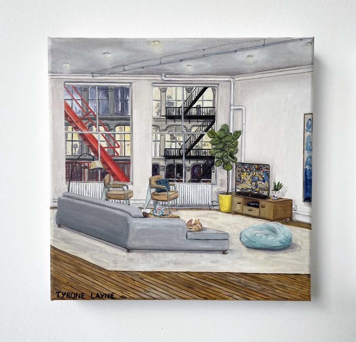Watching the Knicks- SoHo. Oil on linen. 25cm x 25cm. 2024