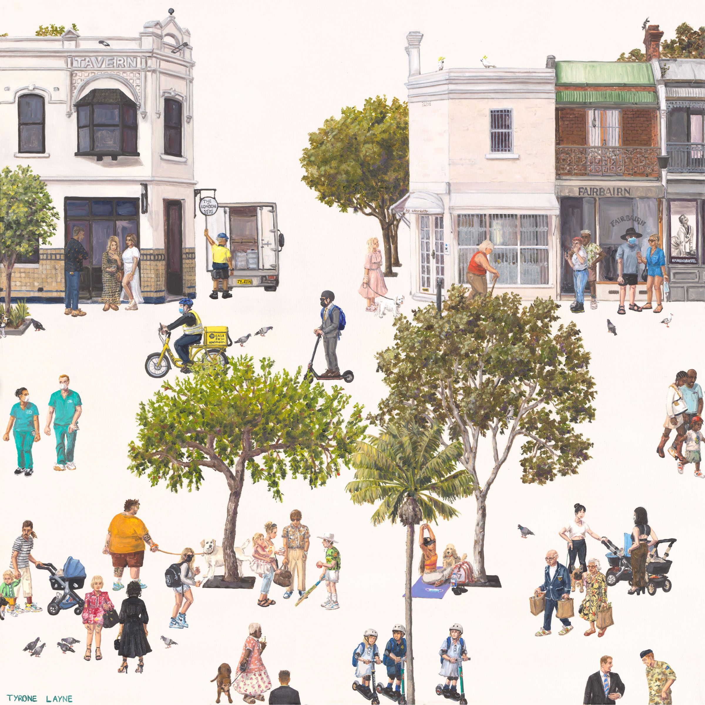 A Day in Paddo III. Oil & acrylic on linen. 61cm x 61cm. 2022