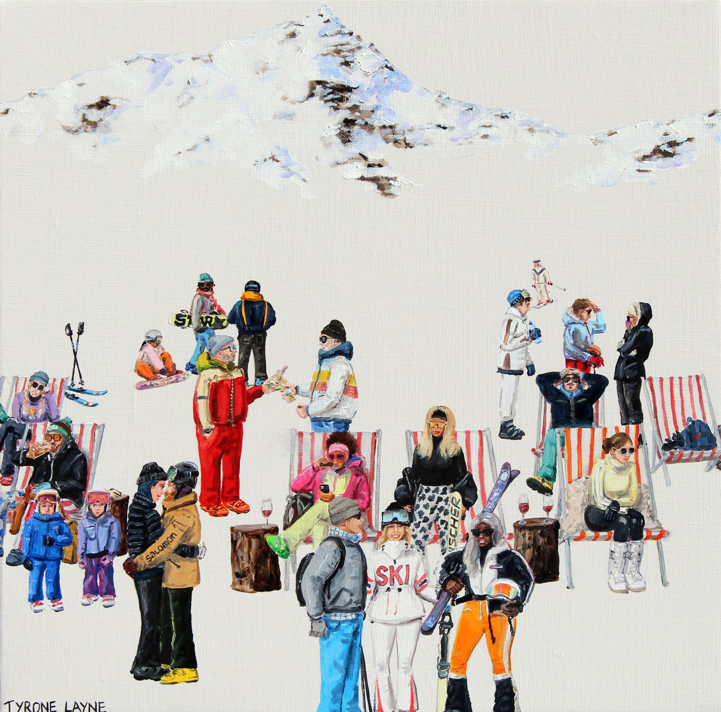 Après-ski. Oil & acrylic on linen. 30.5cm x 30.5cm. 2022