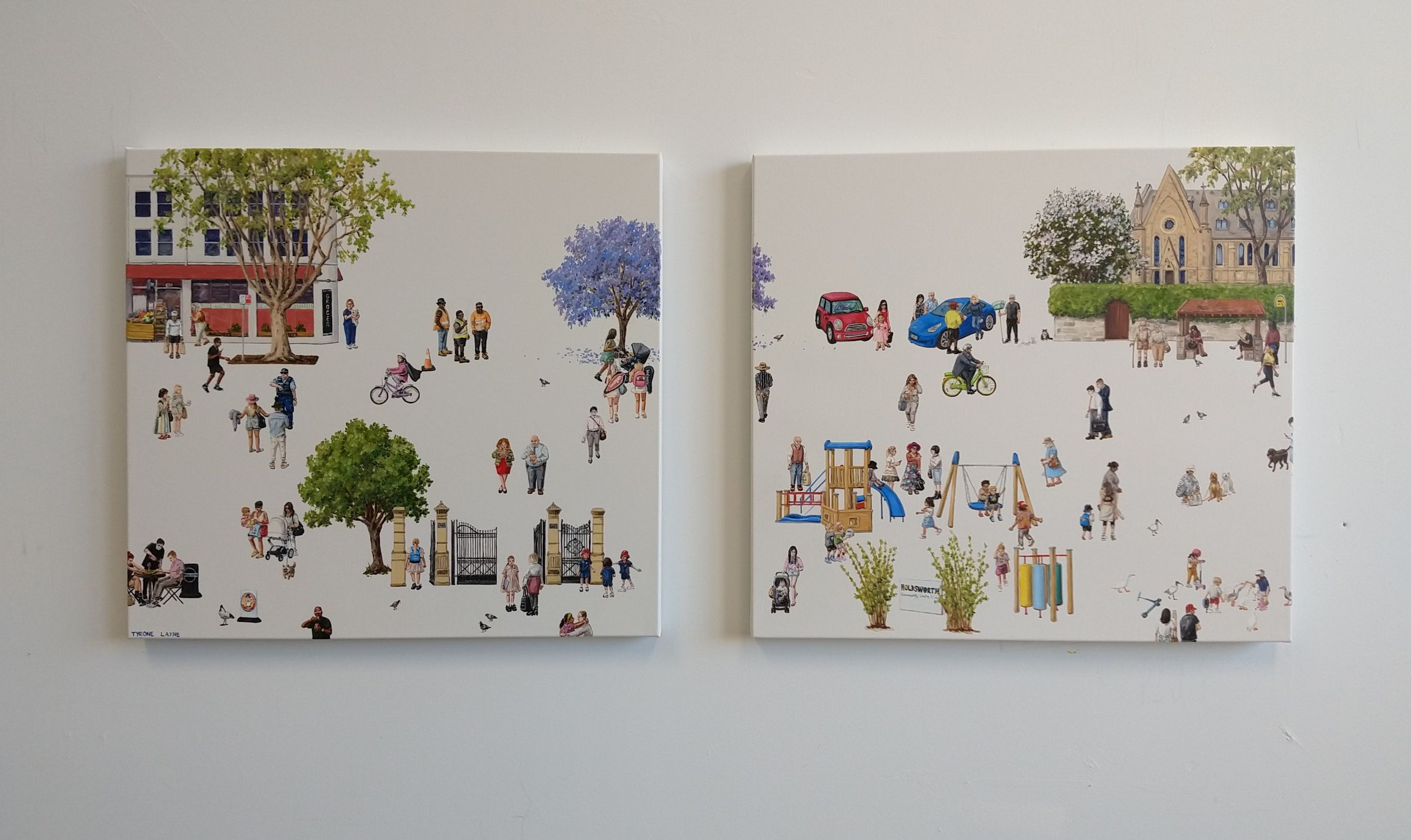A Day in Woollahra. Oil & acrylic on linen. (Diptych) 56cm x 61cm each canvas. 2020