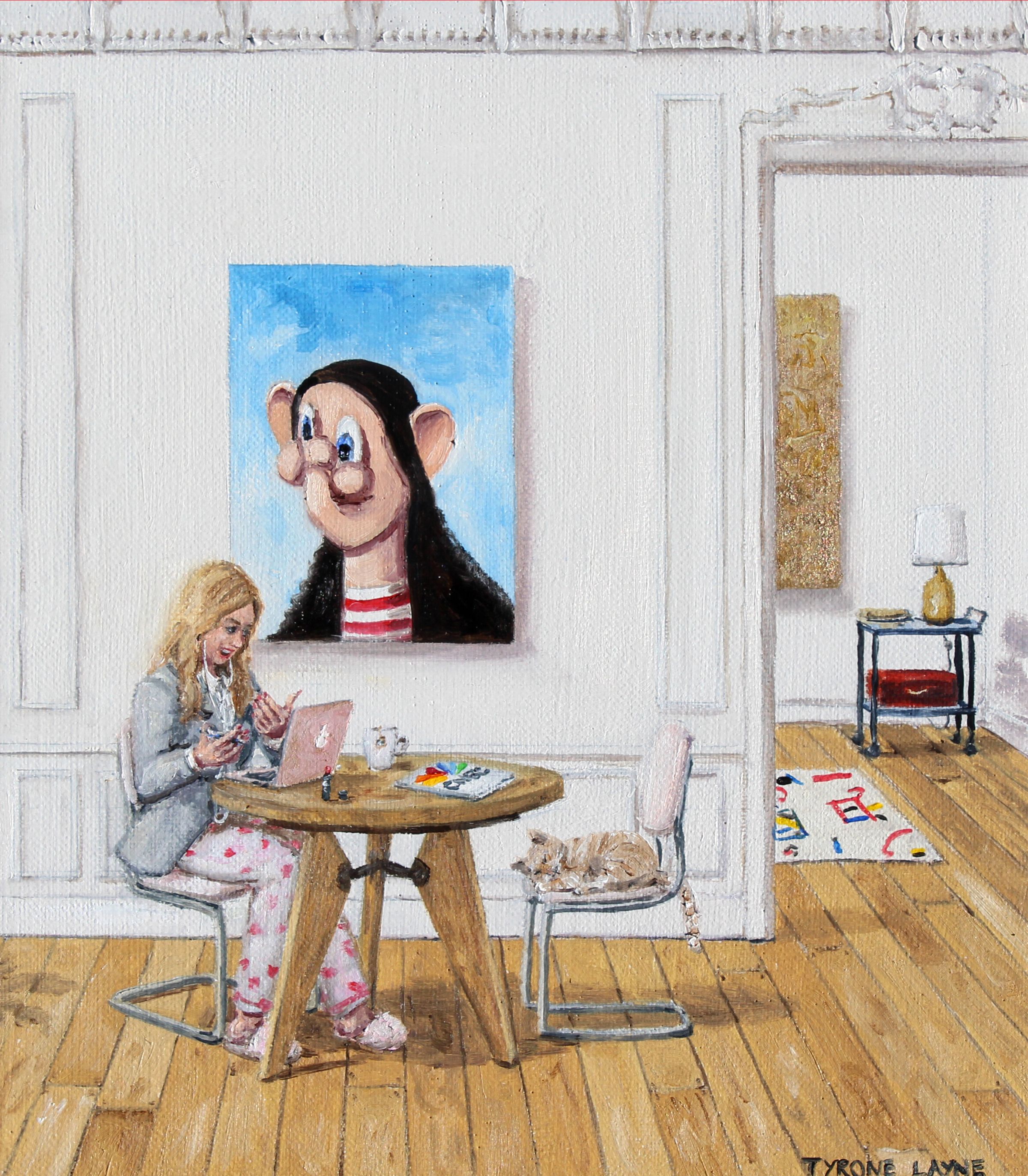 Zoom Meeting. Oil on linen. 22.5cm X 20cm. 2020