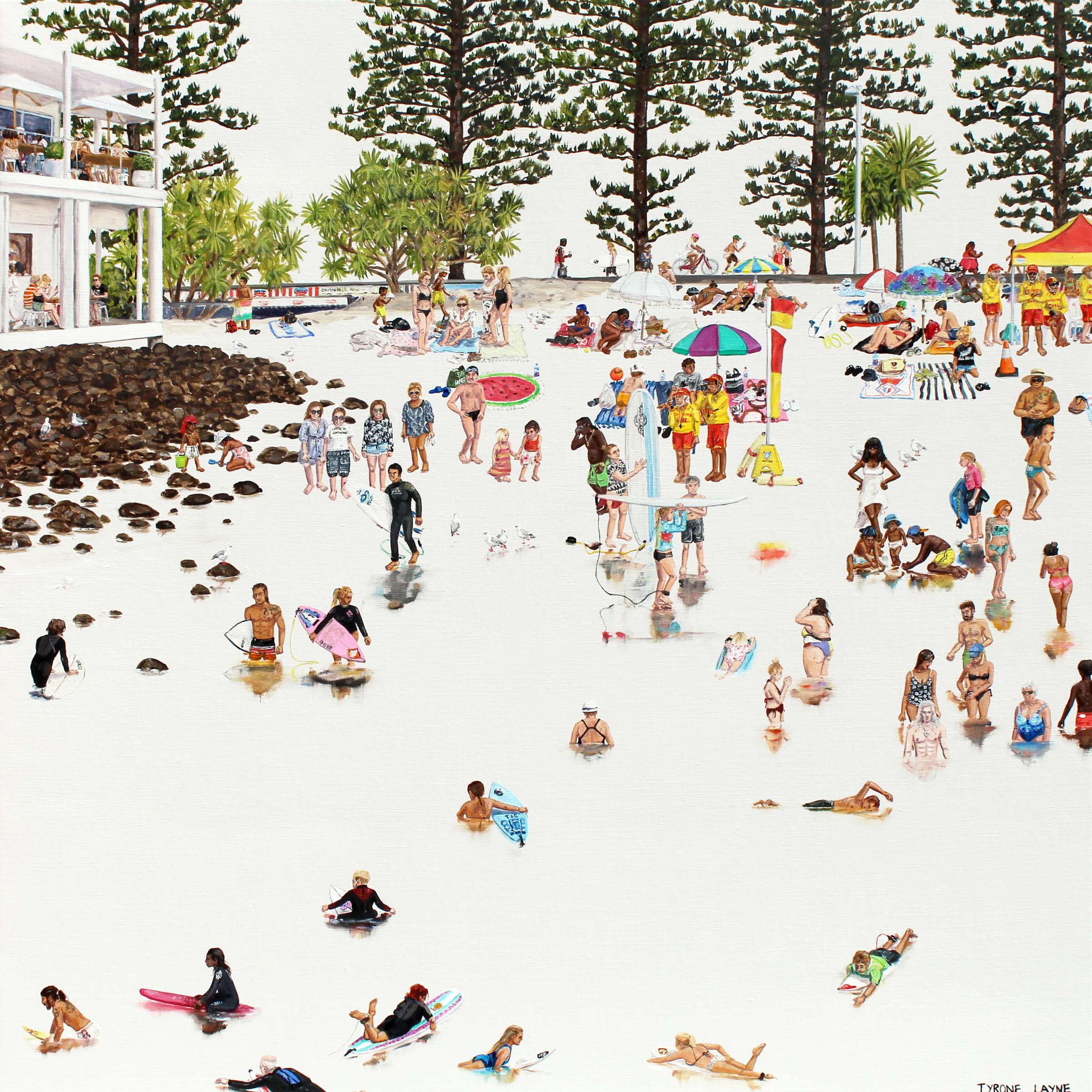 Burleigh Heads. Oil & acrylic on linen. 76cm X 76cm. 2023