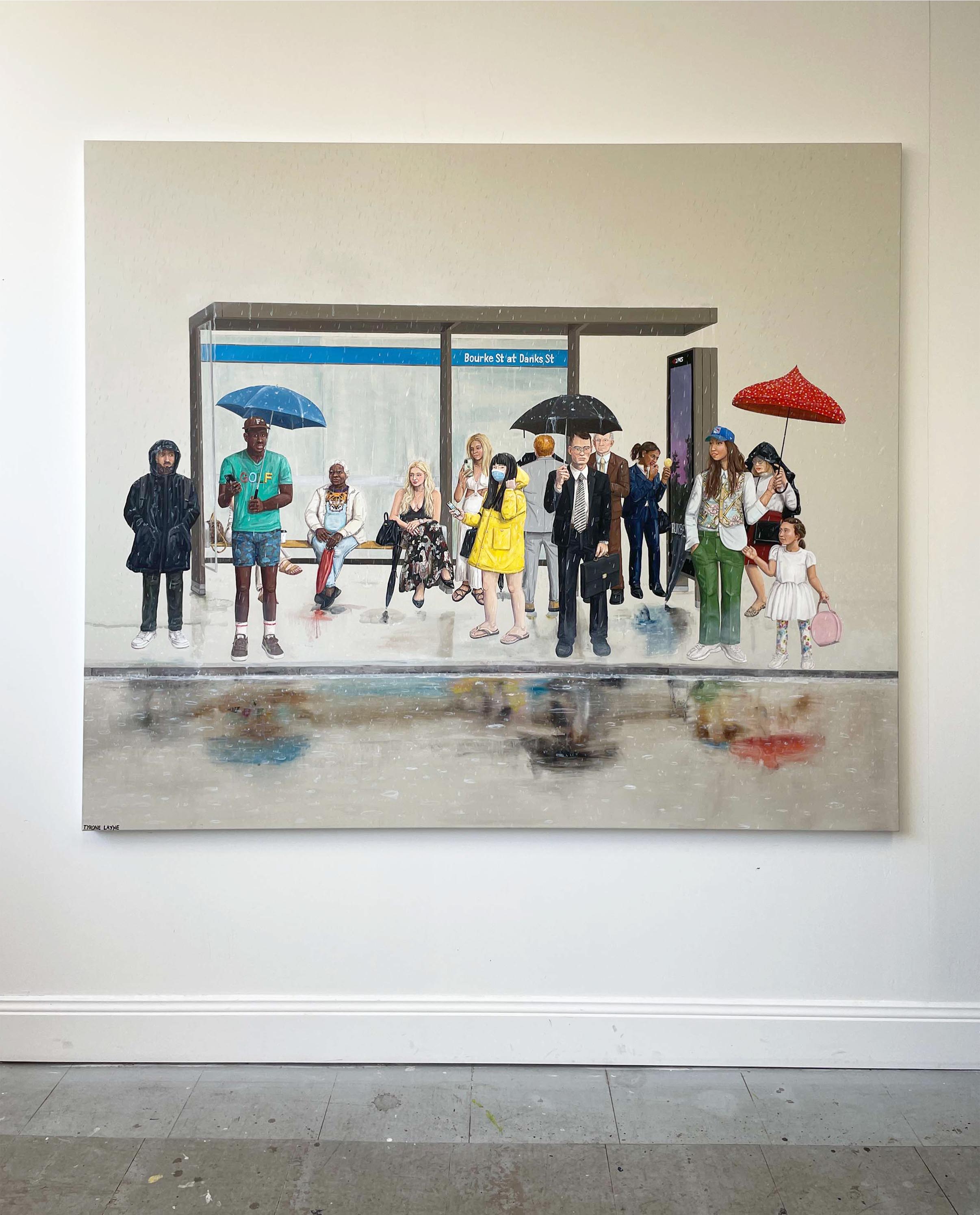 The Bus Stop V: La Nina Summer. Oil & acrylic on linen. 152cm X 183cm. 2023