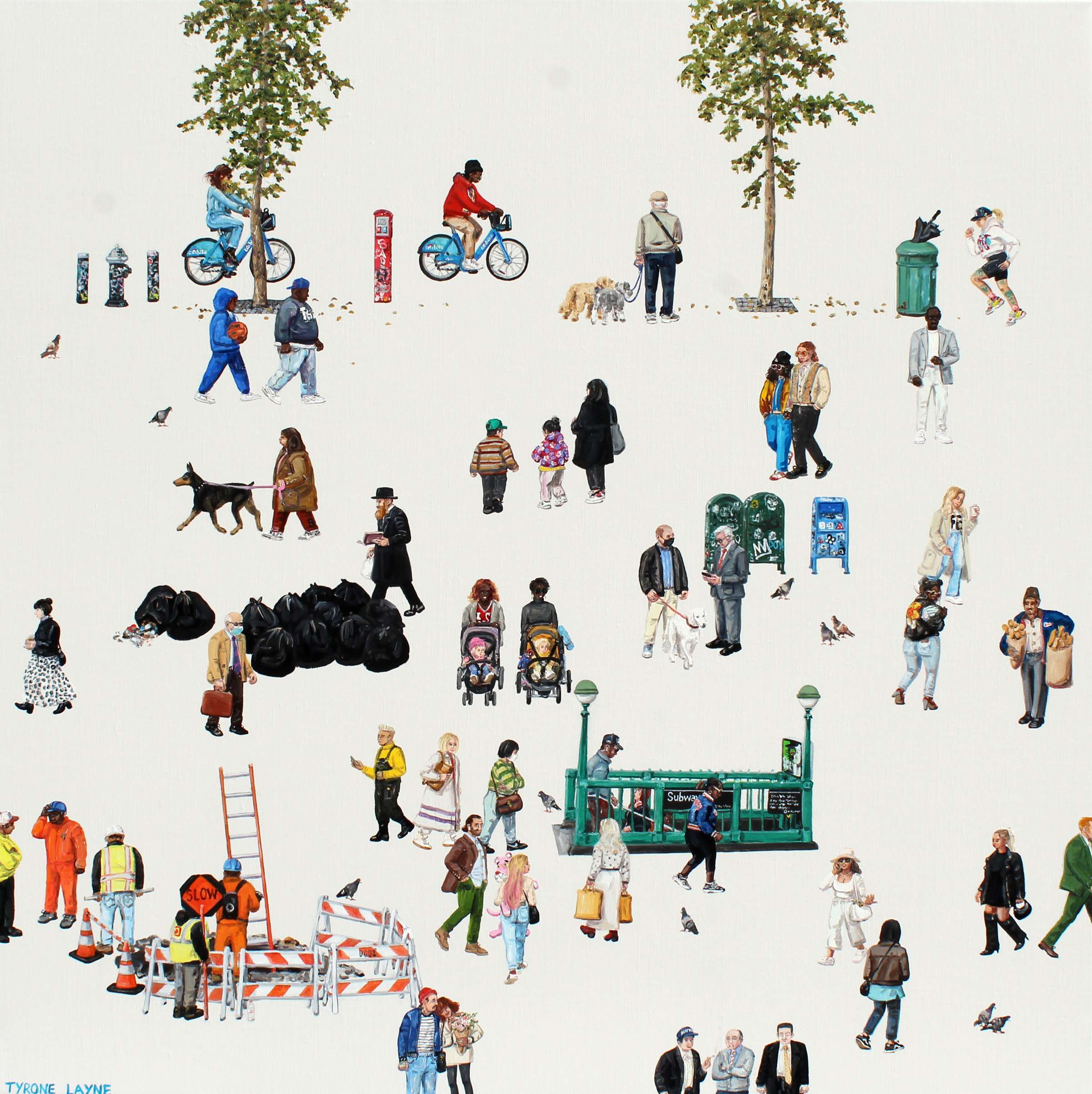 New Yorkers- Fall. Oil & acrylic on linen. 71cm x 71cm. 2023