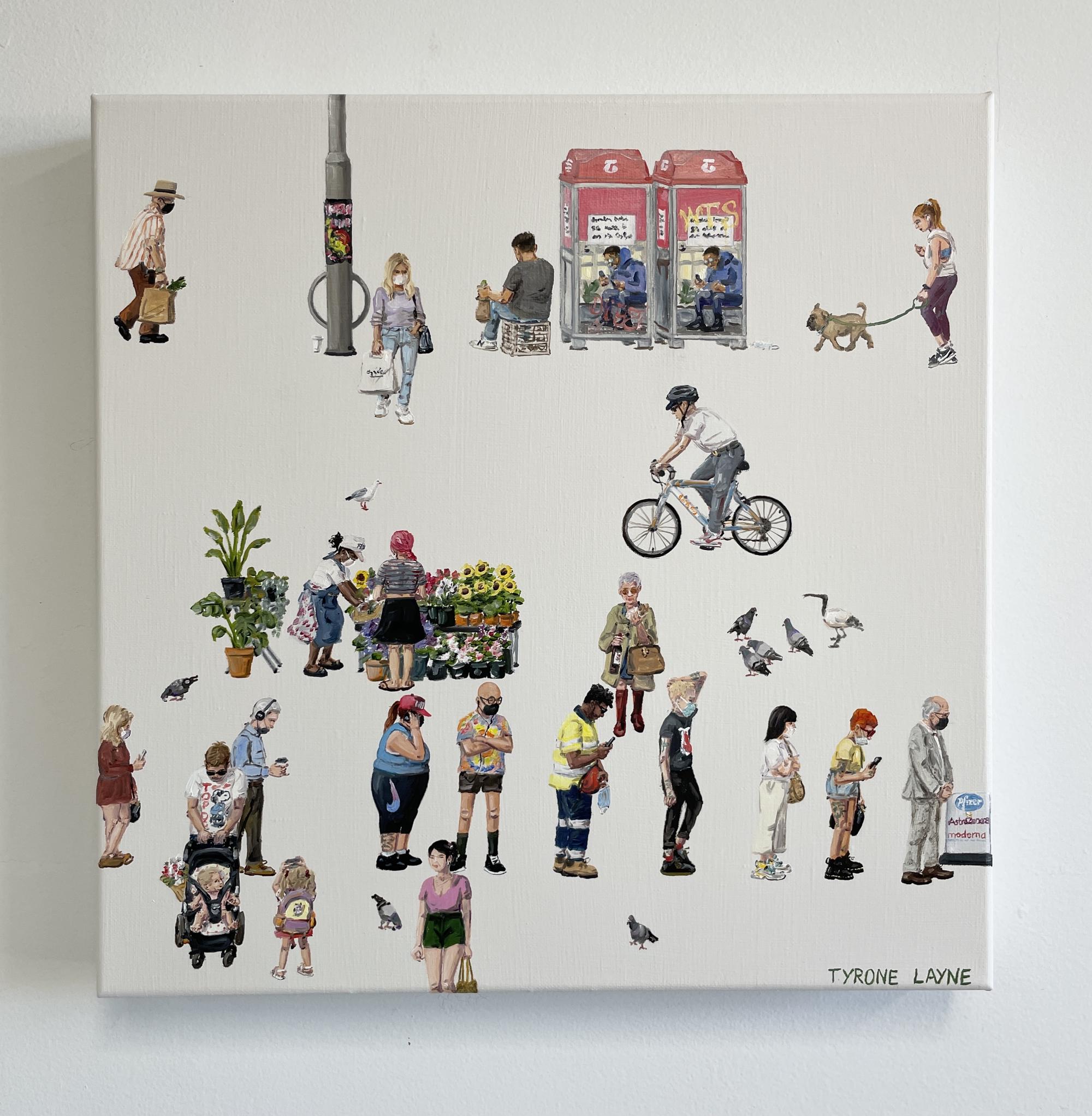 Fresh Flowers on King St, oil & acrylic on linen, 30.5 × 30.5 cm, Tyrone Layne, 2021